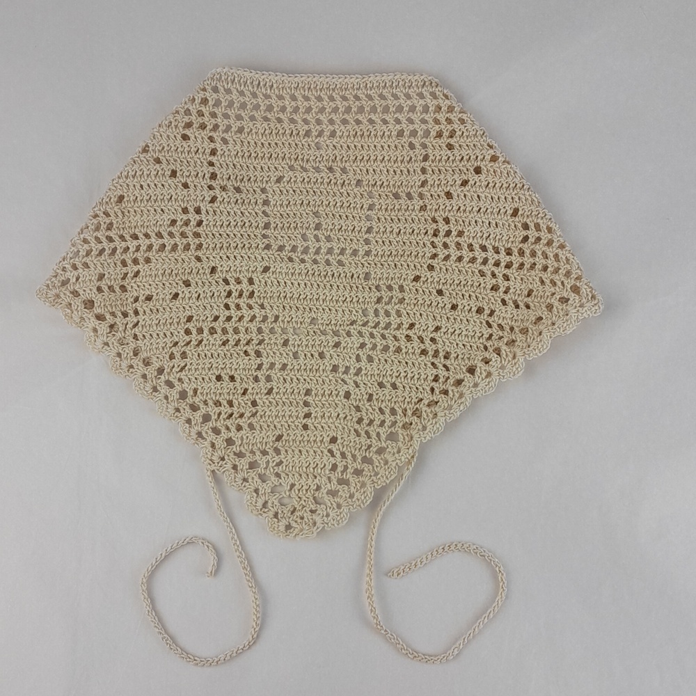 Handcrafted Cream Crochet Rose Filet Head Scarf Bandana Tie Back Cotton - Picture 3 of 7